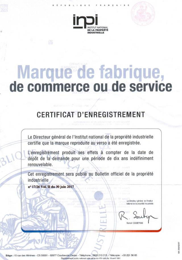 法国商标注册证书